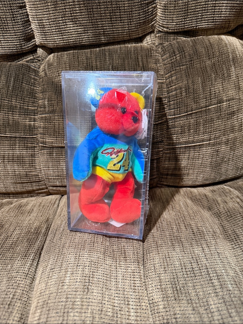 Nascar Red Plush Jeff Gordon #24 Bear with Blue Sleeves and Yellow Accents
